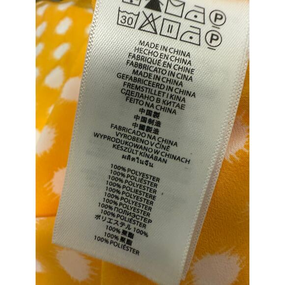 Michael Kors Womens SZ L Boxy Yellow Floaty Blouse Top Polka Dot pleated white - Picture 4 of 6